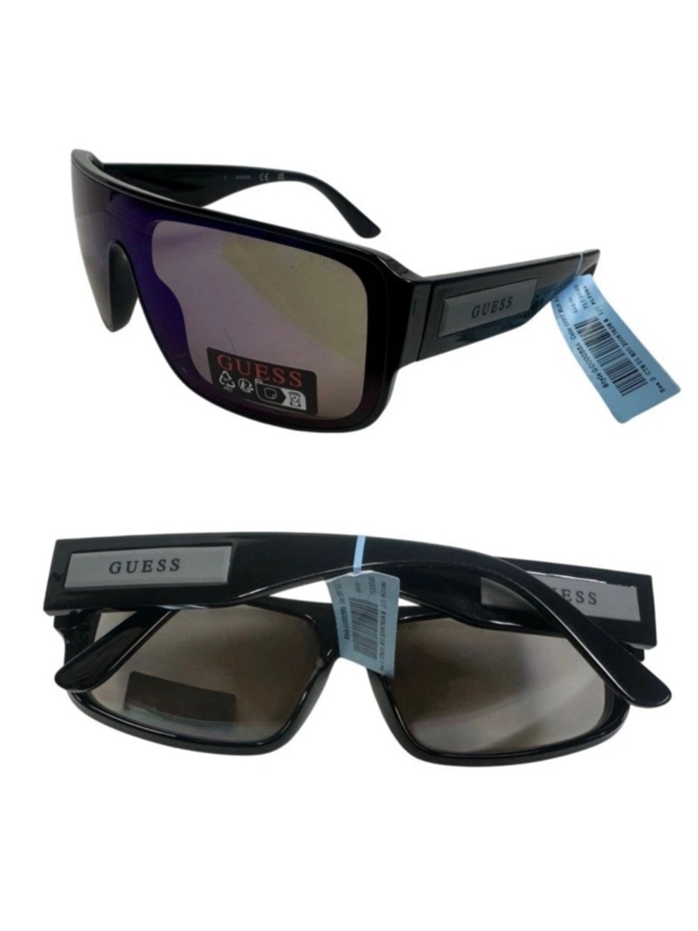 Guess GO00055 91B Rectangular Shield Wrap Sunglasses blue Crystal gradient Lens